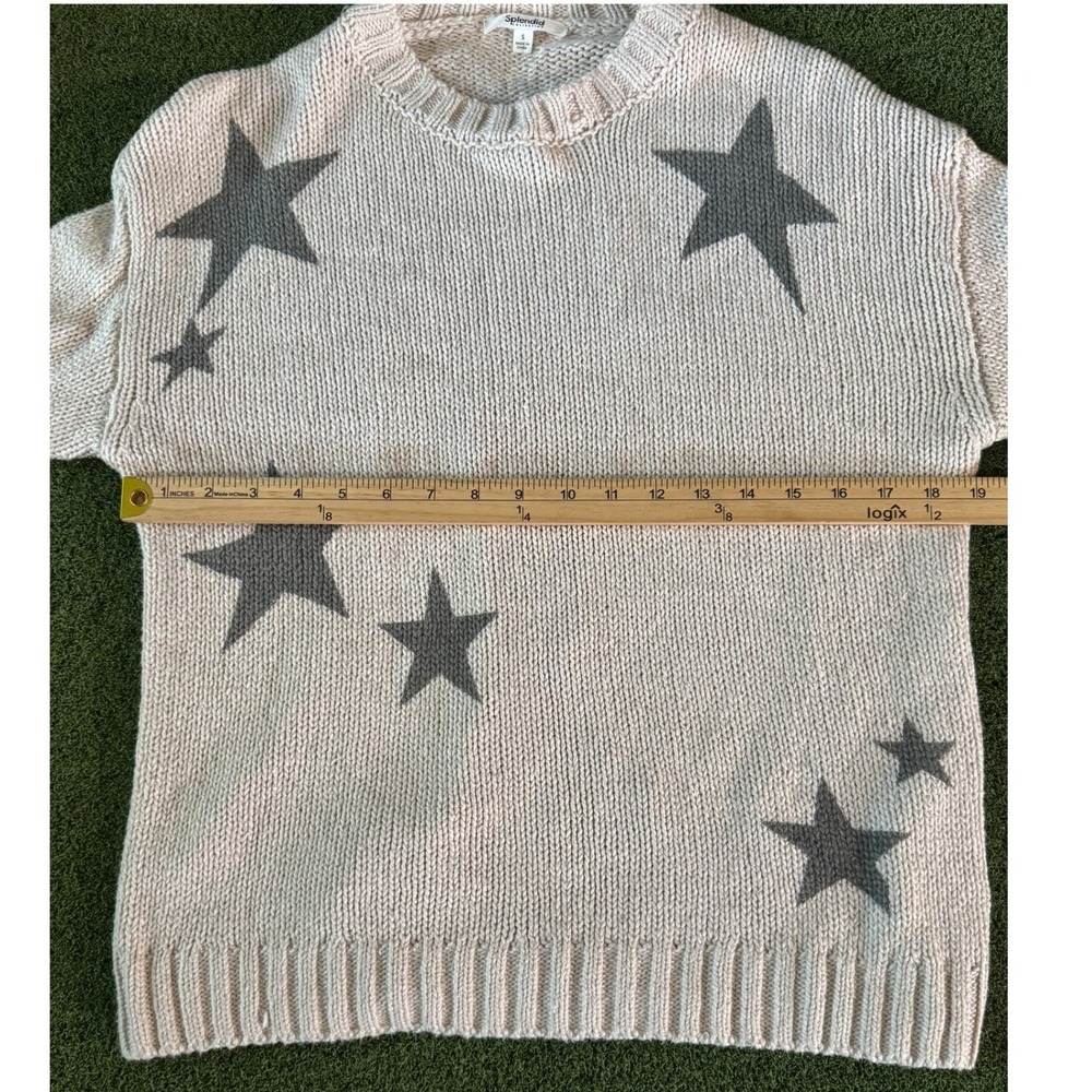 Splendid Star Knit Sweater Womens Small Cream Gray Cotton Chunky Pullover - Picture 10 of 11